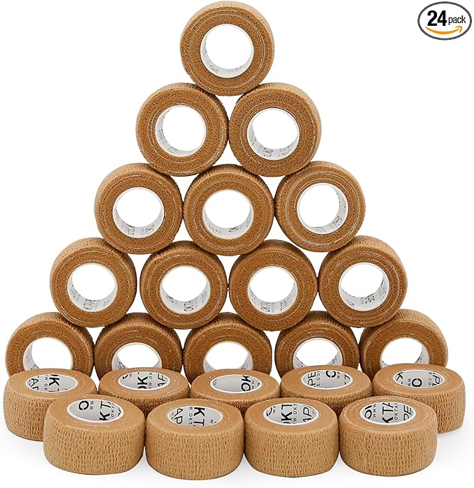 OK TAPE Self Adherent Cohesive Bandages Wrap - 24Packs, 1" x 5 Yards, Non-Woven Self Adhesive Bandage Wrap for Thumb, Finger, Wrist, Ankle, Vet Wrap Bandages Tape (Beige)