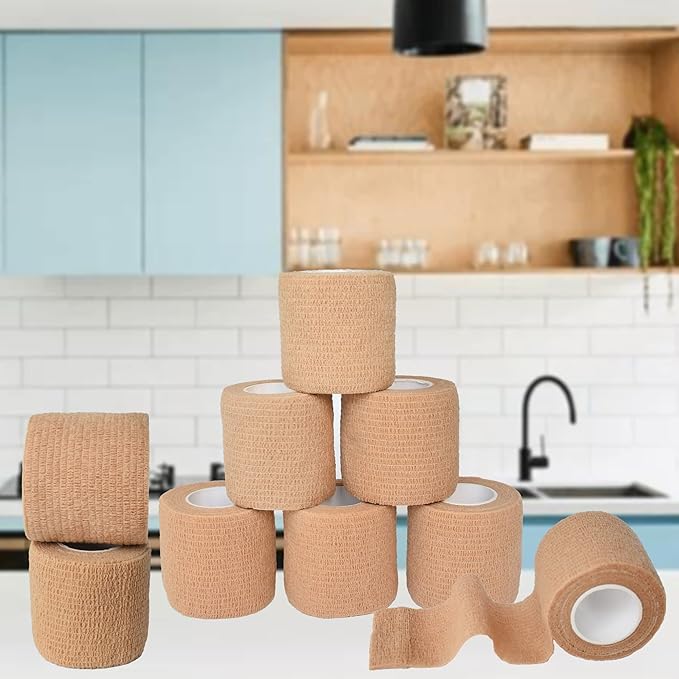 9 Pack 2" x 5 Yards Self Adhesive Bandage Wrap Self Stick Wrap for Ankle, Wrist, Finger, Sports, Breathable Cohesive Vet Tape for Pets (Skin Color)