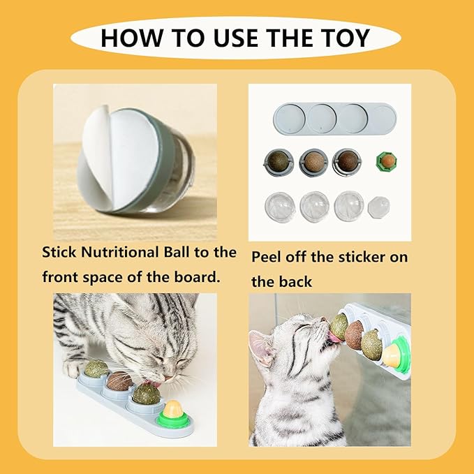 GATITOS Catnip Balls 3 Pcs, Catnip Ball for Cats Wall, Safe Healthy Kitten Chew Toys, Teeth Cleaning Dental Wall Treats, Edible Cats Lick Kitten Chew