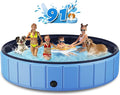 Foldable Dog Swimming Pool, Totiro 91"x16" Oversize Collapsable Hard Plastic Portable Bathing Tub for Pet Dog Kiddie Pool Indoor and Outdoor Leakproof PVC Play Pool for Large Dogs Pets Puppy Kids Blue