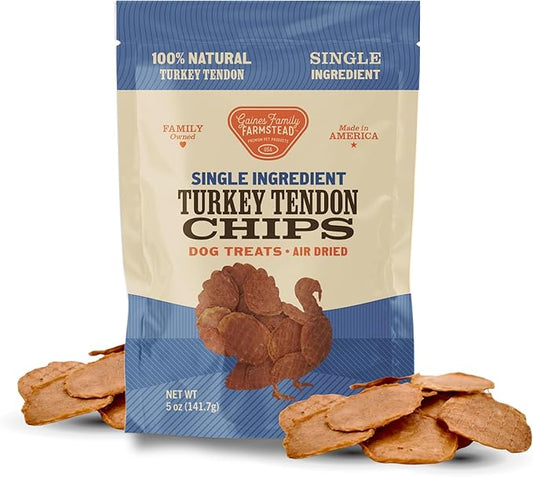 Gaines Family Farmstead Turkey Tendon Chips for Dogs – 5 oz, Natural Single-Ingredient Dog Treats, High-Protein Crunchy Chews, Rawhide Alternative, Grain-Free, Made in USA