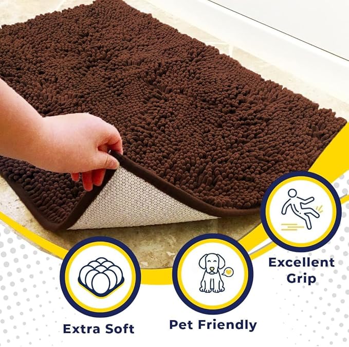 Muddy Mat® Original Dog Door Mat for Muddy Paws, Super Absorbent Microfiber, Non-Slip Washable Pet Rug, Quick Dry Chenille Entryway Carpet, Machine Washable Indoor Outdoor mat, Brown 24"x96"