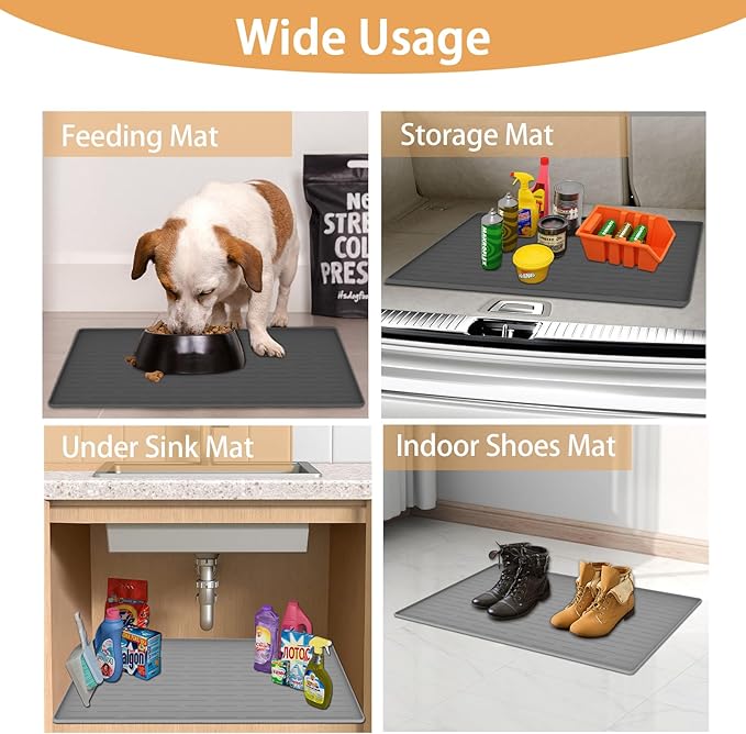 24" x 16" Dog Food Mat, Silicone Pet Mats for Food and Water, Nonslip Pet Feeding Mats for Floors, Dog Cat Bowl Mat with Raised Edges, Lake Blue