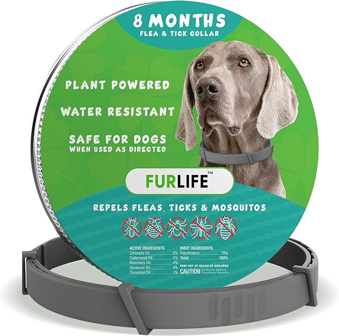 FurLife Flea and Tick Collar for Dogs – Waterproof Grey Dog Collar, Pet Supplies for Tick and Flea Prevention for Dogs, Safe for All Breeds