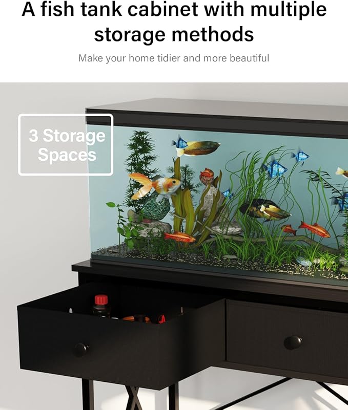 Fish Tank Stand 29 Gallon: Sturdy Aquarium Stand with Accessories Storage - Metal Fish Tank Table for 20-29 Gallon Reptile Breeder Turtle Terrarium - 30.7"x16.5" Weight Capacity 330 lbs