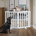 ZJSF Freestanding Indoor Dog Gate for House Foldable Wood White Puppy Gate for Doorways Pet Gate for Stairs Extra Wide Pet Fence 24" Height 2 Panels