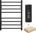 KEG Towel Warmer Wall Mounted with Built-in Timer 8 Bars Electric Stainless Steel Heated Towel Racks for Bathroom, Hot Plug-in Bath Towel Heater Matte Black (TW-8-MB)