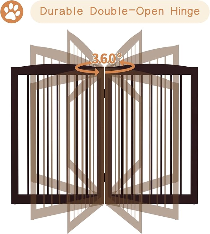 Freestanding Pet Gate for Dogs, Indoor Wooden Foldable Dog Gate for House, Doorway, Stair, 80 Inch Wide, 4 Panels 32",Brown