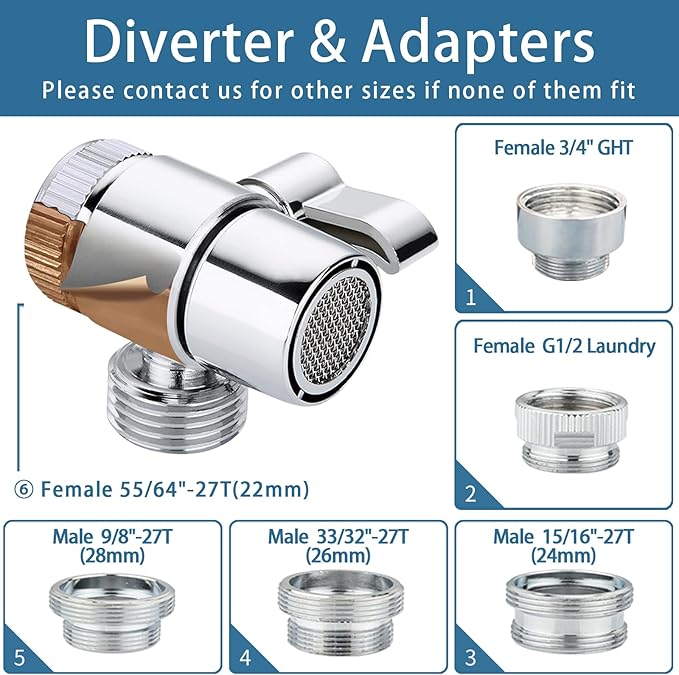 Klleyna Filter Dog Shower-Attachment for Bathtub-Faucet - ON/OFF Shower Head Attaches to Tub Spout, Pet Wash Hose Sink Sprayer (5 Adapters), Bathroom Kitchen Tap Extension for Hair Washing & Baby Bath