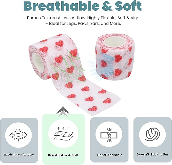 Pet Bandage 6 Rolls, Adhesive Bandage, Self Adhesive Bandage, First Aid Adhesive Gauze, for Horses, Dogs,Cats, Birds, Animals (Checkered, 2 Inch (Pack of 6))