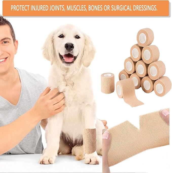 Self Adhesive Tape Wrap 15Rolls,Non-Woven Self Adherent Vet Wrap Tape,5CM x 5Yard | Cohesive Bandage Tape for Wrist & Ankle,Elastic Grip Cover (Skincolor-15Rolls)