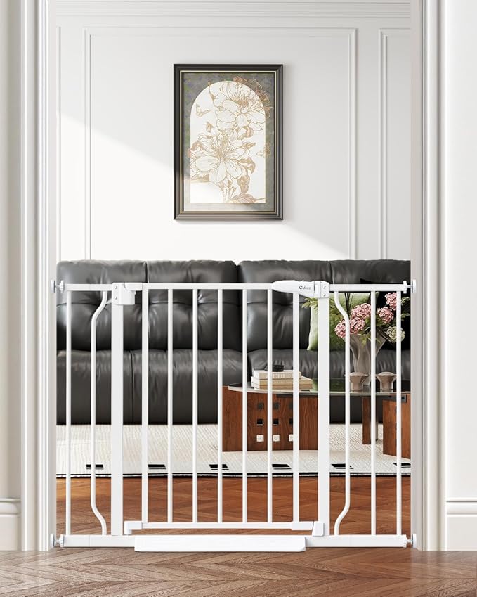 29"-40" Baby Gate for Stairs, Auto Close Stroller Friendly Dog Gate Indoor for Doorways, Pressure Mounted Baby Gate, Easy Walk Through Gate for Children & Pets, White