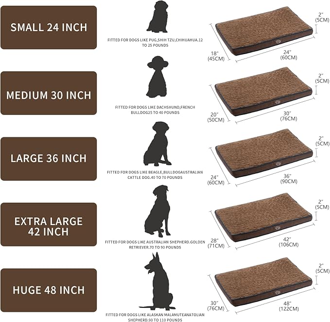 EMPSIGN Dog Bed Mat 35 Inch Reversible Warm & Cool,Washable Dog Crate Bed with Egg Crate Foam Support, Pet Sleeping Mat for Large Medium Small Dogs, Fluffy Kennel Pad(Brown)