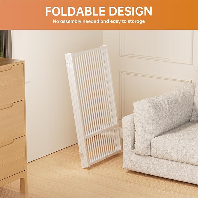 Full Metal Freestanding Dog Gate with Door, 36''Height Foldable Pet Dog Fence for Indoor & Outdoor, 3 Panels Extra Wide Free Standing TallDog Gates for Doorways,House,Stairs,Porch,Deck,Yard