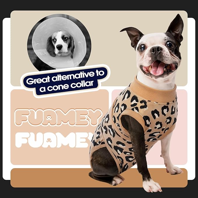 FUAMEY Recovery Suit for Dogs After Surgery,Soft Breathable Dog Bodysuit E-Collar & Cone Alternative Surgical Suit,Male Female Dog Neuter Spay Suits Anti Licking Wounds Onesie Brown Leopard XS