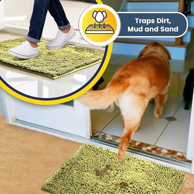 Muddy Mat® Original Dog Door Mat for Muddy Paws, Super Absorbent Microfiber, Non-Slip Washable Pet Rug, Quick Dry Chenille Entryway Carpet, Machine Washable Indoor Outdoor mat, Yellow 35"x60"