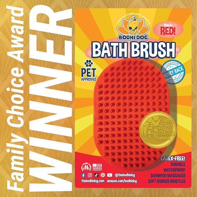 Bodhi Dog Shampoo Brush - Pet Grooming & Bath Supplies for Dogs and Cats - Bath Brush for Long & Short Hair - Premium Scrubber for Shower, Bathing & Massage (One Pack, Red)
