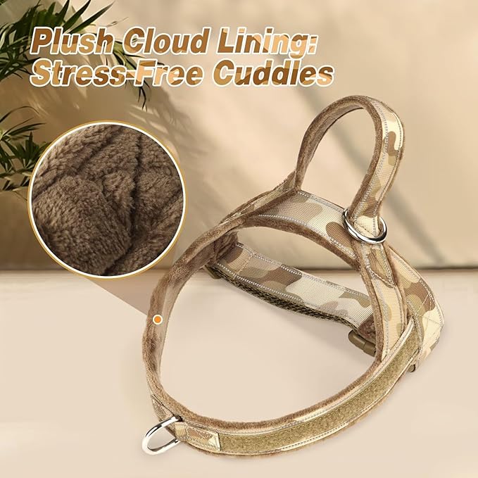 Forestpaw No Pull Dog Harness - Soft Flannel Padded Tactical Dog Vest Harness with Quick Release Buckle, Adjustable Reflective Pet Harness for Large Dogs Walking Training,Brown Camouflage L