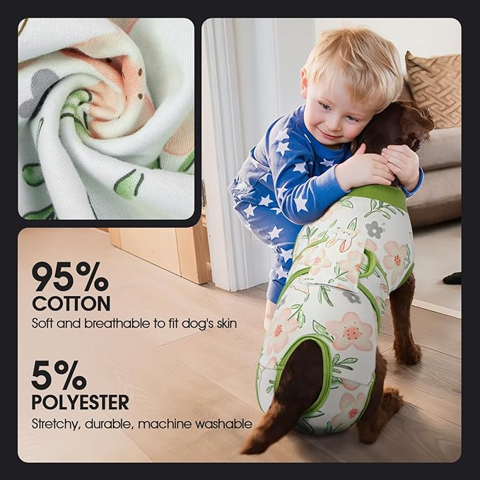 FUAMEY Dog Recovery Suit Male,Dogs Surgery Neuter Suits Puppy Spay Shirts for Female Protect Dog's Skin Anti Licking Abdominal Wounds Doggie Onesie Pet Bodysuit Alternative to Cone Rabbit Flower XS