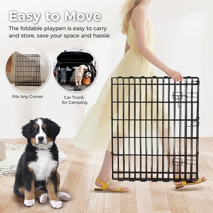 Foldable Dog Playpen 30" Height 8 Panels Metal Exercise Pen No Door - Indoor/Outdoor Puppy Playpen for Small Dogs, Portable Pet Fence for Yard Garden Camping, Black