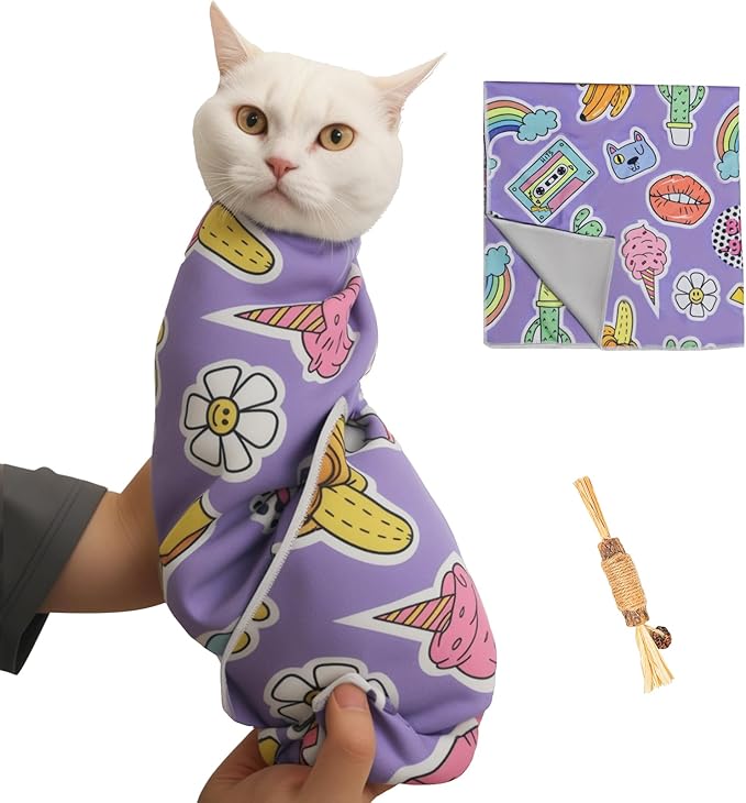 27.6" Cat Grooming Wrap,Self-Adherent Cat Wrap for Cutting Nails,Anti-Escape Cat Swaddle Wrap,Multifunctional Anti-Scratch Cat Restraint Wrap for Medicine,Nail Clipping,Ear Cleaning(Within 15lbs)