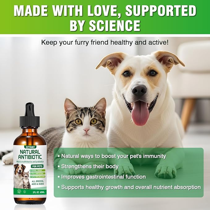 Natural Antibiotics for Dogs and Cats,Antibiotic for Cats,Dog Antibiotics in Drops,Help with Allergies, Itching, Coughs, UTIs,Skin, Coat, Digestion Care,for All Breeds & Ages,Pet Supplements&Vitamins