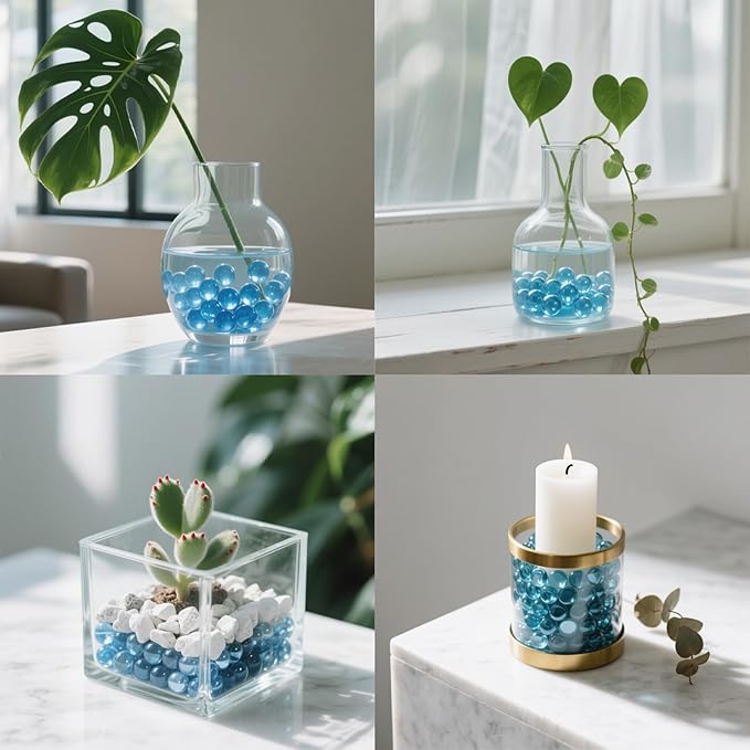 0.96LB Glass Beads Vase Filler Aquarium Gravel Decor Flat Glass Marbles Gems Pebbles Fish Tank Rocks Home Decorative Art Craft - Light Blue