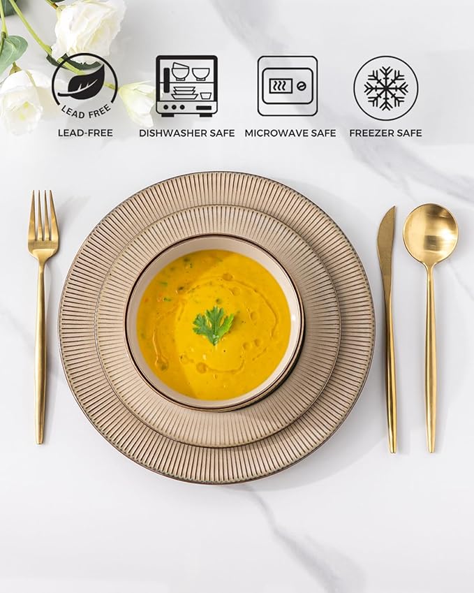 GBHOME Ceramic Dinnerware Sets, 18 Piece Embossed Elegant Stoneware Plates and Bowls Sets, Housewarming Wedding Gift | Dishwasher & Microwave Safe | Dishes Set Service for 8