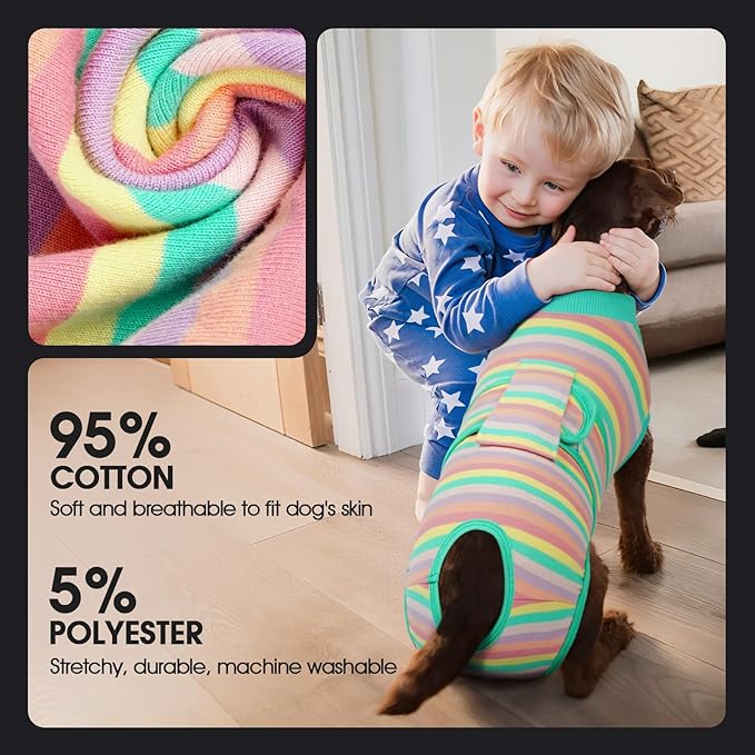 FUAMEY Recovery Suit for Dogs After Surgery,Soft Breathable Dog Bodysuit E-Collar & Cone Alternative Surgical Suit,Male Female Dog Neuter Spay Suits Anti Licking Wounds Onesie Mint Green Stripes XL