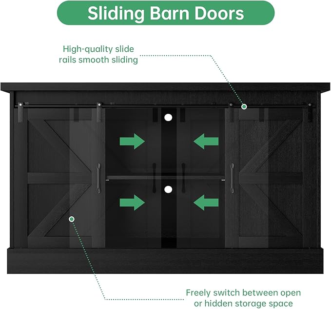 Fish Tank Stand Up to 75 Gallon, Aquarium Stand with Sliding Barn Doors & Power Outlet, Black Farmhouse Style Stand with Cabinet Storage for Fish Tank, Turtle Tank, Reptile Terrarium,1000LBS Capacity