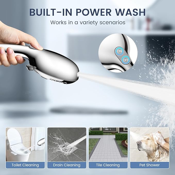 FEELSO Filtered Shower Head with Handheld, High Pressure 7 Spray Showerhead with Filters for Hard Water - Remove Chlorine, Reduce Dry Itchy Skin, Anti-clog Nozzles, Power Wash to Clean Tub, Tile & Pet