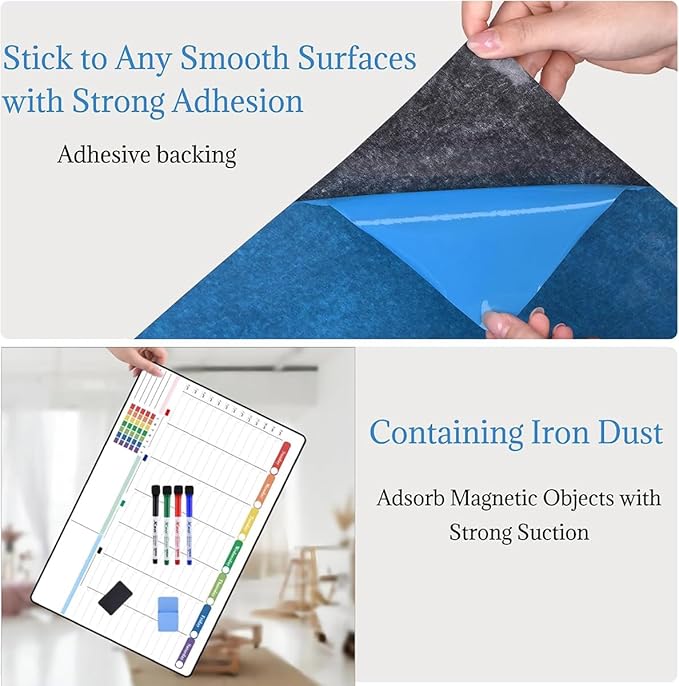 POPRUN Dry Erase Calendar weekly and monthly self adhesive stick on non-magnetic stainless fridge & Glass & Wall & wooden (any smooth surface) Schedule Board with Time Slots for Office and Family