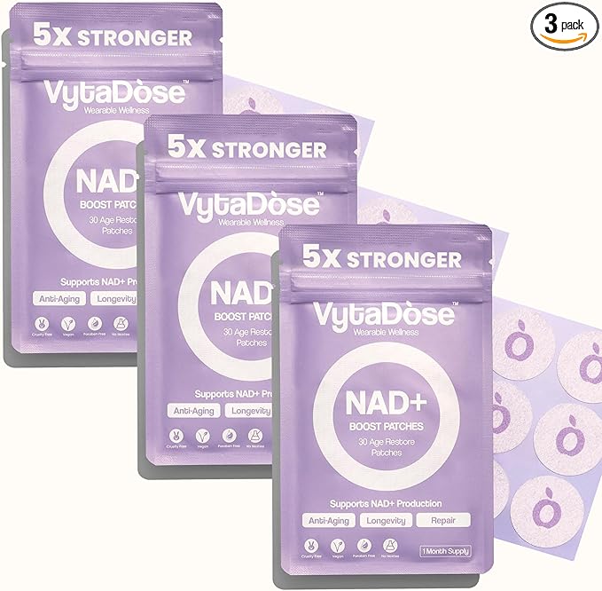 NAD+ Boost Patches | Wellness & Cellular Support | 5X Stronger Formula | NMNH, Resveratrol, Hyaluronic Acid, Vitamin C, & Coq10 l Premium 8-Hour Time-Release Patch | 3 Pack