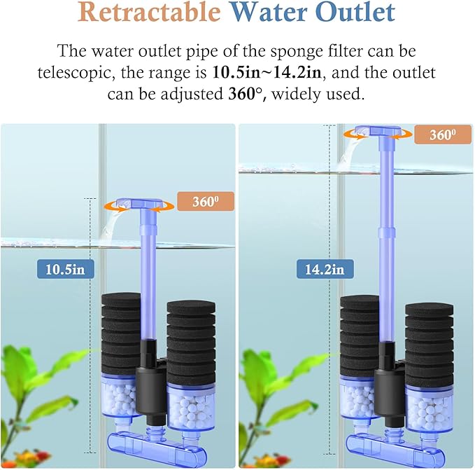 FEDOUR Aquarium Sponge Filter with Water Pump, Quiet Electric Biochemical Filter, with 4pcs Filter Sponge and Ceramic Balls, for up to 40Gallon Fish Tank, Turtle Tank, Shrimp Tank