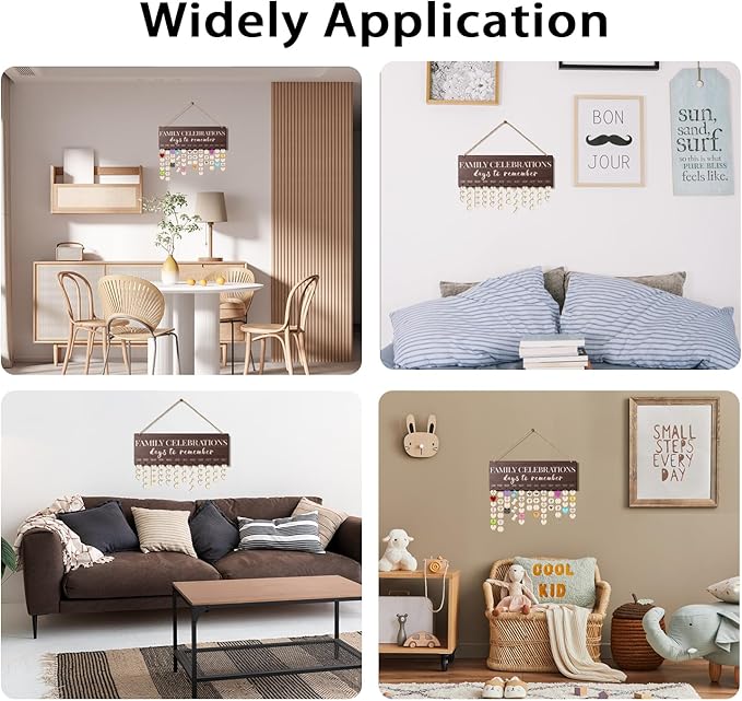 Family Birthday Calendar Board Wall Hanging with Tags, Family Birthday Plaque with Tag Wooden Memory Days Reminder Wall Hanging Home Décor Wood Anniversary Tracker with 104 Tags, Valentines Day Christmas Gifts for Lovers Friends (FAMILY CELEBRATIONS)