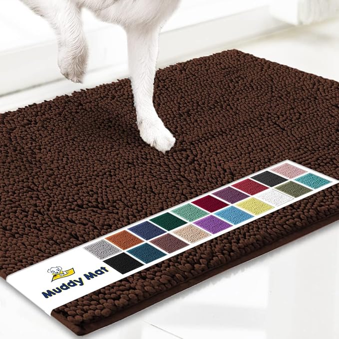 Muddy Mat® Original Dog Door Mat for Muddy Paws, Super Absorbent Microfiber, Non-Slip Washable Pet Rug, Quick Dry Chenille Entryway Carpet, Machine Washable Indoor Outdoor mat, Brown 24"x72"