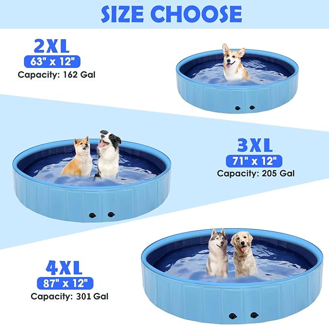 87" Large Dog Pool with Sprinkler, 2-in-1 Foldable Swimming Pool Non-Slip Hard Plastic Splash Sprinkler Kiddie Pool for Outdoor Backyard Kids Dogs Ducks and Pet Baths