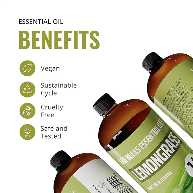 Lemongrass Essential Oil 2-Pack, 16oz Bottle, Bulk for Diffusers, Home, Care, Aromatherapy, Candles