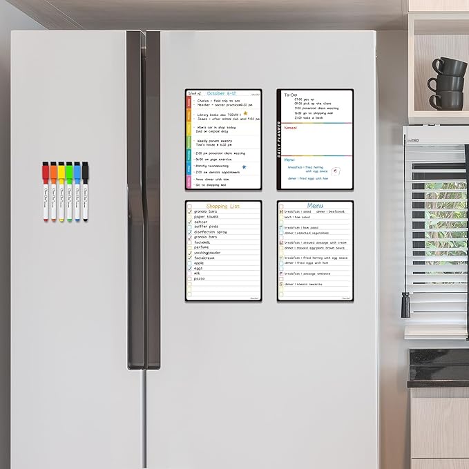 Magnetic Dry Erase List Board - 6.5"x8.5" Weekly, Daily, 2 List Boards for Fridge - 6 Extra Fine Point Markers Included - Shipped Flat