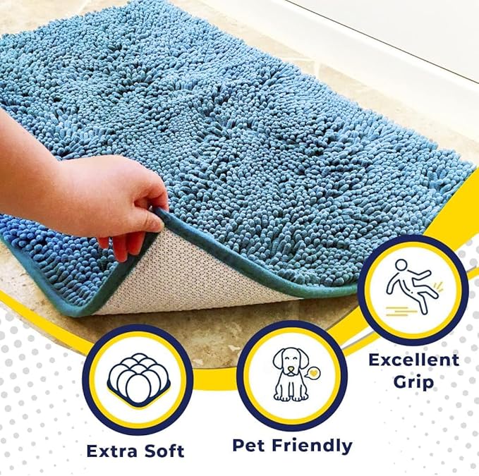 Muddy Mat® Original Dog Door Mat for Muddy Paws, Super Absorbent Microfiber, Non-Slip Washable Pet Rug, Quick Dry Chenille Entryway Carpet, Machine Washable Indoor Outdoor mat, Sky Blue 24"x60"