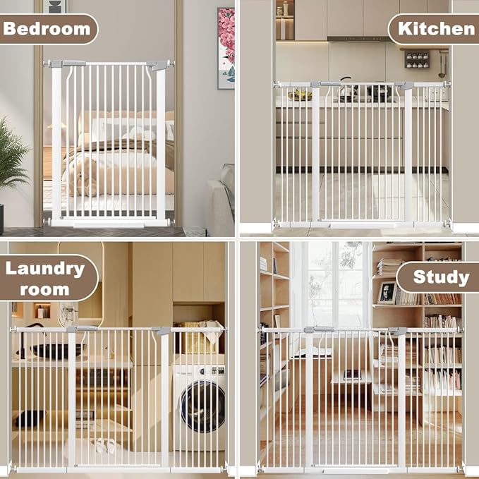 41" Extra Tall and Wide Baby Gate, 74.2-76.7'' Wide Pet Cat Gate for Doorway, Extra Wide Pressure Mounted Child Door with Expansion Kit, Metal Safe Gate, Tall Dog Gate, White