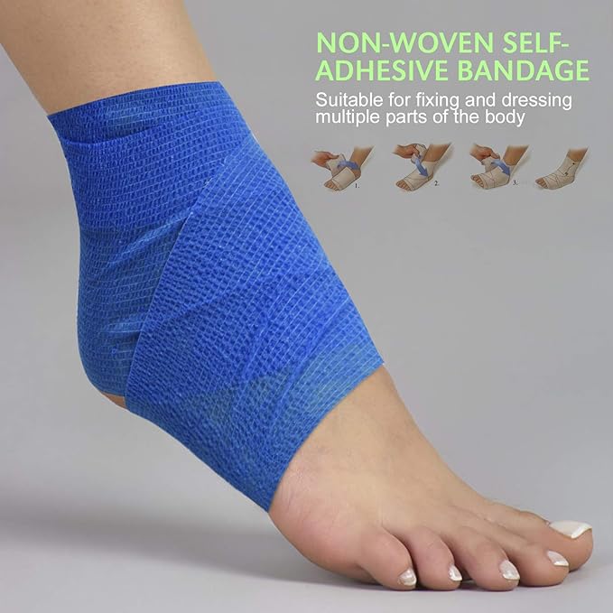 TOBWOLF 12PCS Self Adhesive Bandage, 4" x5yd / 10cmx4.5m Elastic Cohesive Bandage Wrap Athletic Gauze Roll, Non Woven Bandage Tape for Wrist Ankle Knee Leg Sprains Swelling - Navy Blue