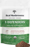 Real Mushrooms 5 Defenders Mushroom Complex Powder – Organic Mushrooms Extract from Chaga, Reishi, Turkey Tail, Maitake & Shiitake Mushroom Blend for Wellness Support with Beta Glucans - 100 Servings