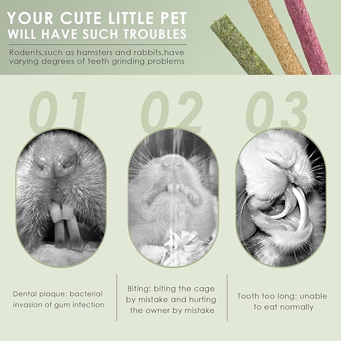 ERKOON Timothy Hay Sticks,Rabbit Chew Toys for Teeth Natural Molar Sticks Rabbits Treats for Bunnies, Chinchilla Guinea Pigs, Gerbil, Hamster (25 Pcs)