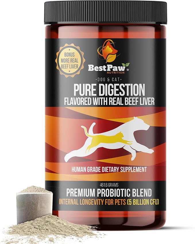 Dog & Cat Premium Probiotic Prebiotic & Digestive Enzymes 5 Billion CFU Organic Turmeric Coconut Oil Pure Pumpkin & Kelp for Healthy Bowels Gut & UTIs Beef Liver Flavor