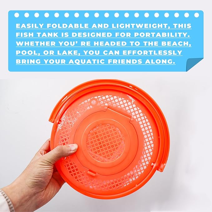Foldable Small Aquarium, Portable Fish Tank, Fish Transport Container, Plasitc Fish Bowl, Beginner Tank, Great Concept for Catching and Release Critters, Beach, Pool and Lake (Red, Large)