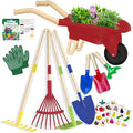 Kids Gardening Tools Outdoor Toys Set Backyard Play with Wheelbarrow Educational STEM Learning Pretend Toys Outdoor Indoor for Toddlers Kids Boys Girls (Red Wheelbarrow Set)