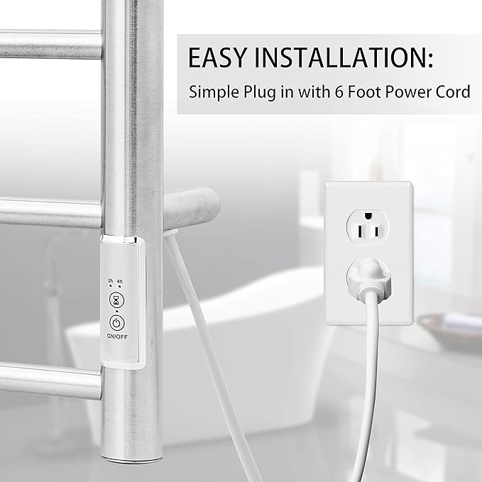 KEG Towel Warmer Wall Mounted with Built-in Timer 12 Bars Electric Stainless Steel Heated Towel Racks for Bathroom, Hot Plug-in Bath Towel Heater Brushed Nickel