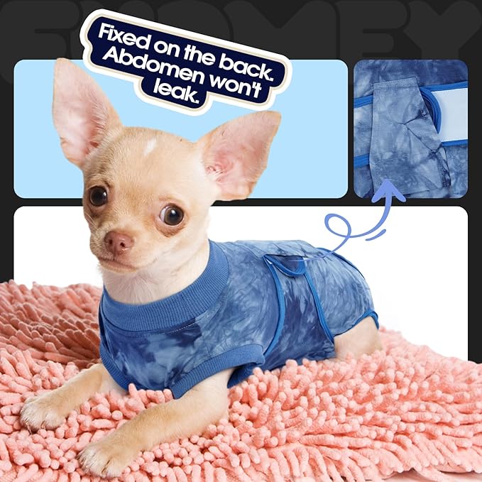 FUAMEY Recovery Suit for Dogs After Surgery,Soft Breathable Dog Bodysuit E-Collar & Cone Alternative Surgical Suit,Male Female Dog Neuter Spay Suits Anti Licking Wounds Onesie Blue Tie Dye XXL