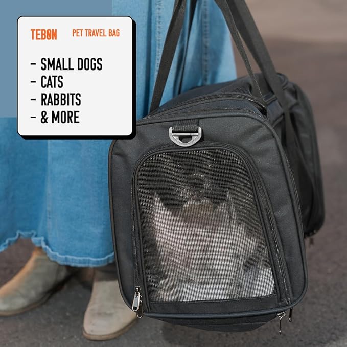 17.5" Pet Travel Carrier Bag - Collapsible Cat & Dog Carrier - Breathable, Durable & Spacious - Fits Small and Medium Pets up to 15lbs - Pet Travel Bag by Tebon